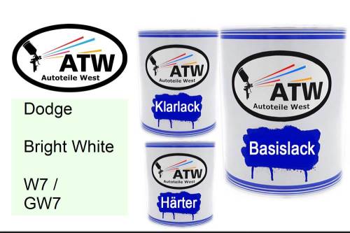Dodge, Bright White, W7 / GW7: 1L Lackdose + 1L Klarlack + 500ml Härter - Set, von ATW Autoteile West.